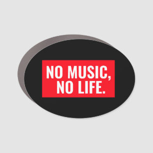 Red and White Modern Design No Music No Life Car Magnet