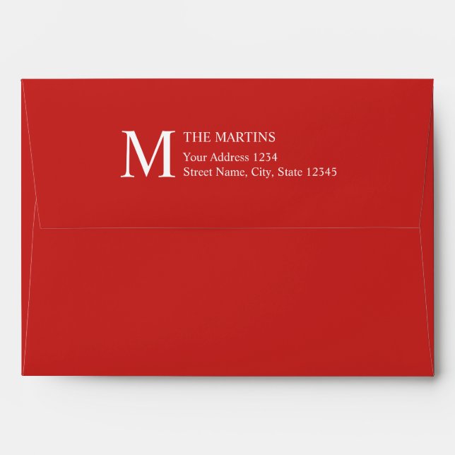 Red and White Modern Elegant Holiday Greeting Card Envelope (Back (Top Flap))