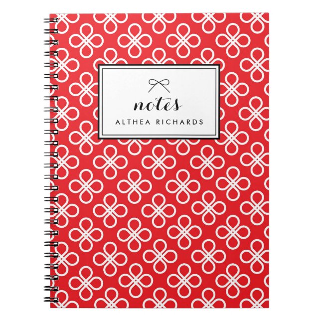 Red and White Modern Floral Pattern Personalized Notebook (Front)