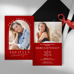 Red and White Modern Photo Graduation Invitation