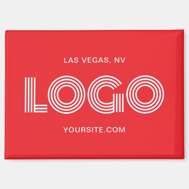 Red and White Modern Rectangular Logo Magnet (Front)