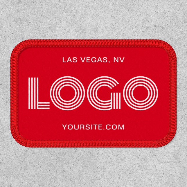 Red and White Modern Rectangular Logo Patch (Front)