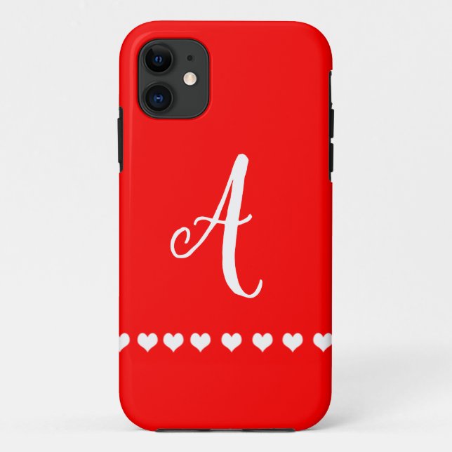 Red and White Monogram Initial Case-Mate iPhone Case (Back)