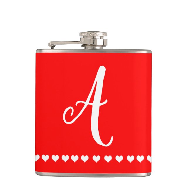Red and White Monogram Initial   Flask (Front)