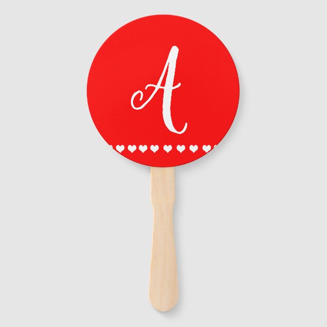 Red and White Monogram Initial  Hand Fan (Front)