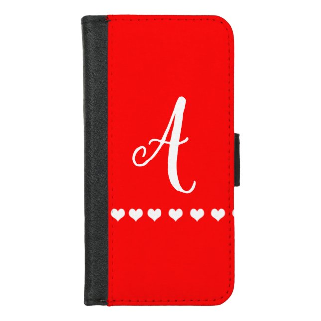 Red and White Monogram Initial  iPhone Wallet Case (Front)