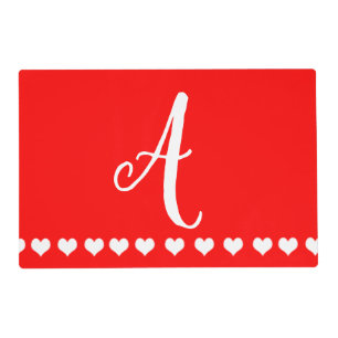Red and White Monogram Initial Placemat