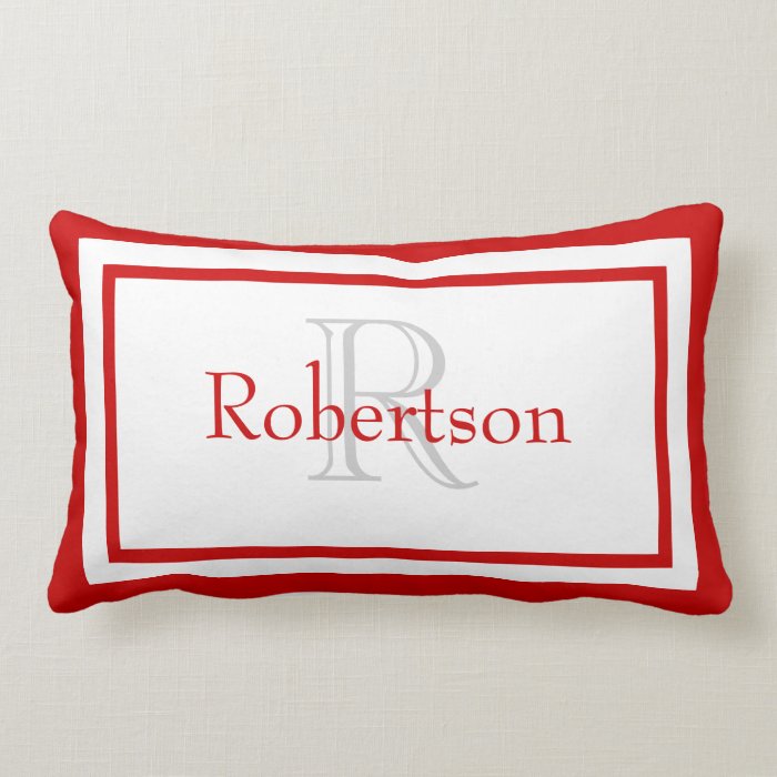 Red and White Monogram Name Keepsake Pillow