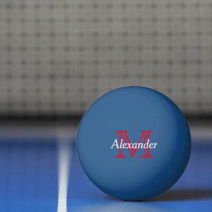 Red and White Monogram on Blue Ping-Pong Ball
