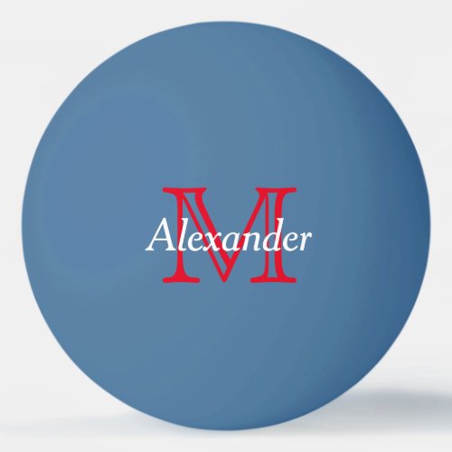Red and White Monogram on Blue Ping_Pong Ball