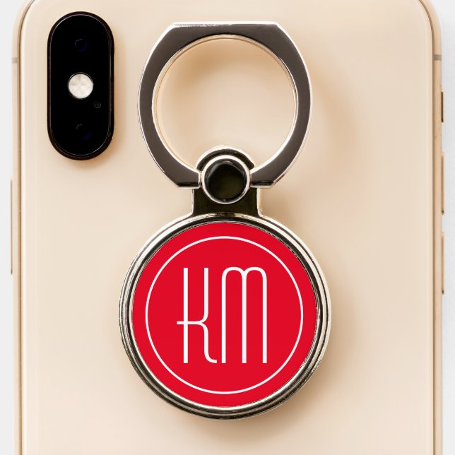 Red And White Monogram Phone Ring Stand (Close Up)