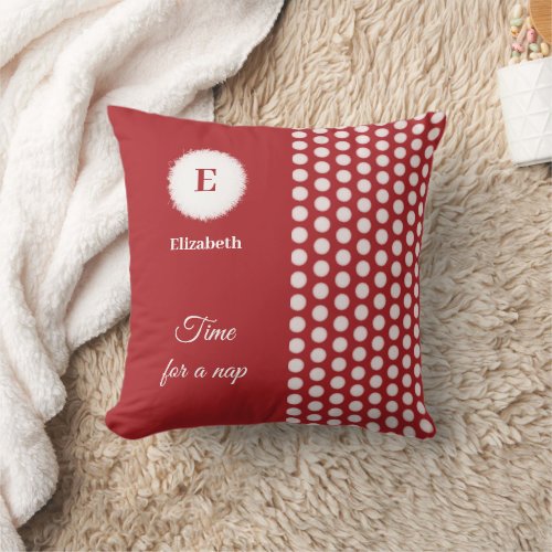 Red and white monogram time for a nap throw pillow