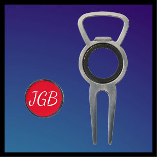 Red and White Monogrammed Golf Bottle Opener Divot Tool