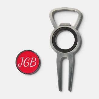 Red and White Monogrammed Golf Bottle Opener