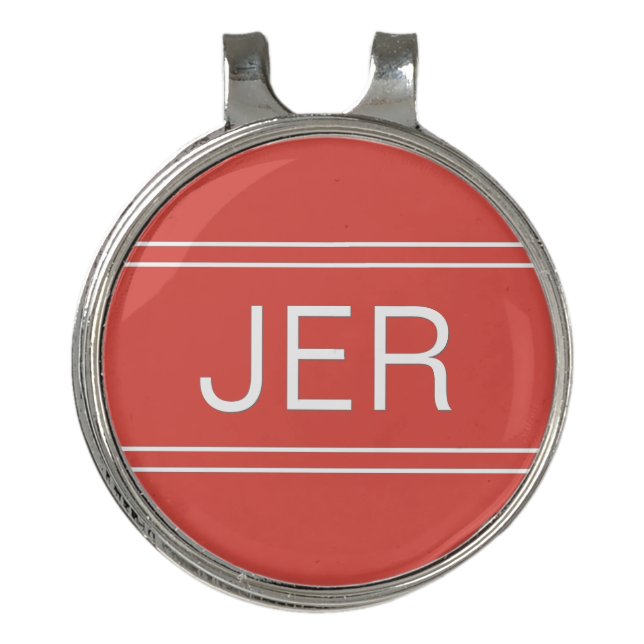 Red and White Monogrammed Initials Golfer's Best Golf Hat Clip (Front)
