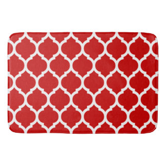Red and White Moroccan Quatrefoil Pattern Bath Mat