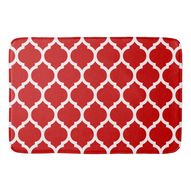 Red and White Moroccan Quatrefoil Pattern Bath Mat (Front)