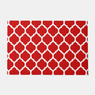Red and White Moroccan Quatrefoil Pattern Doormat