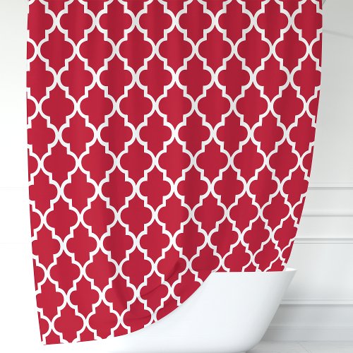 Red And White Moroccan Quatrefoil Shower Curtain