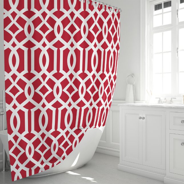 Red and White Moroccan Trellis Pattern Shower Curtain (Creator Uploaded)