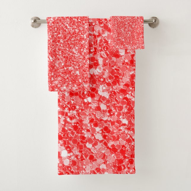 Red And White Mosaic Glitter Pattern Bath Towel Set (Insitu)