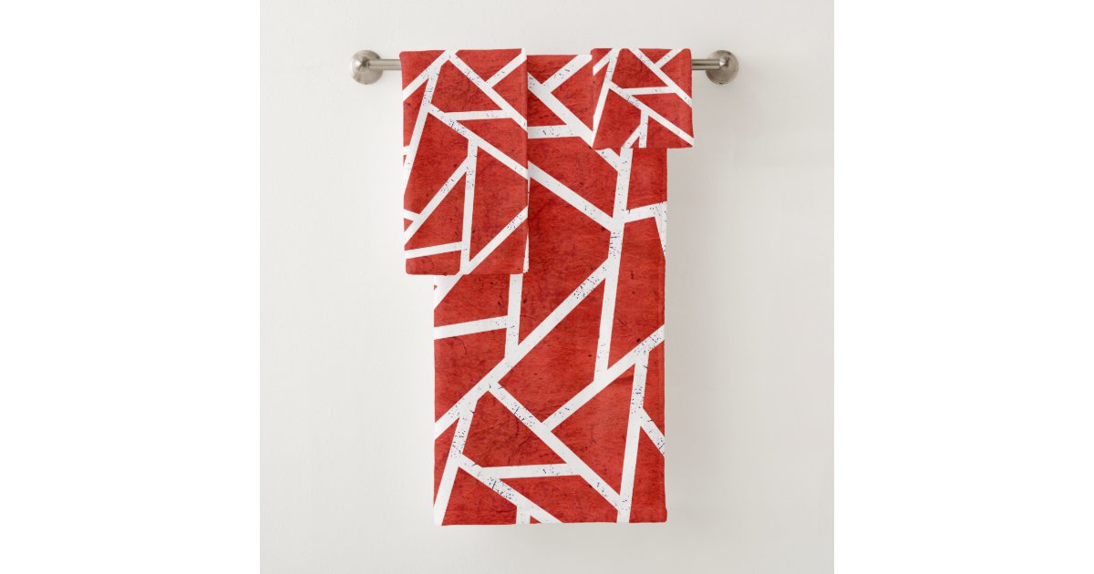 Red and white mosaic pattern bath towel set | Zazzle