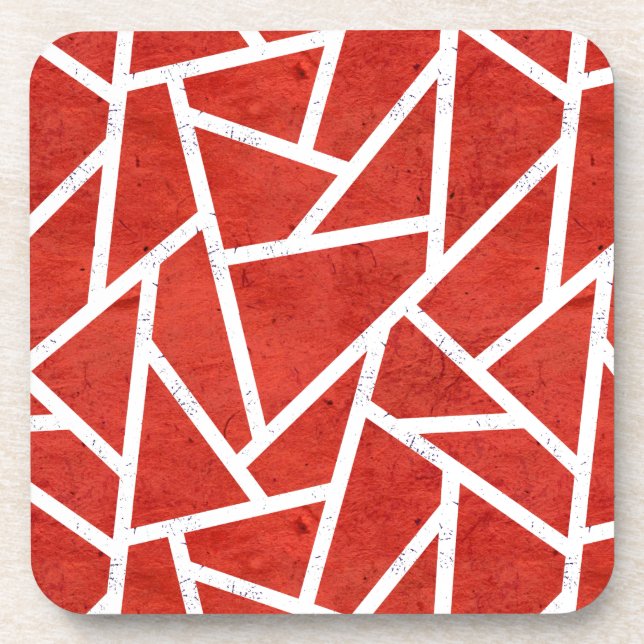 Red and white mosaic pattern beverage coaster (Front)