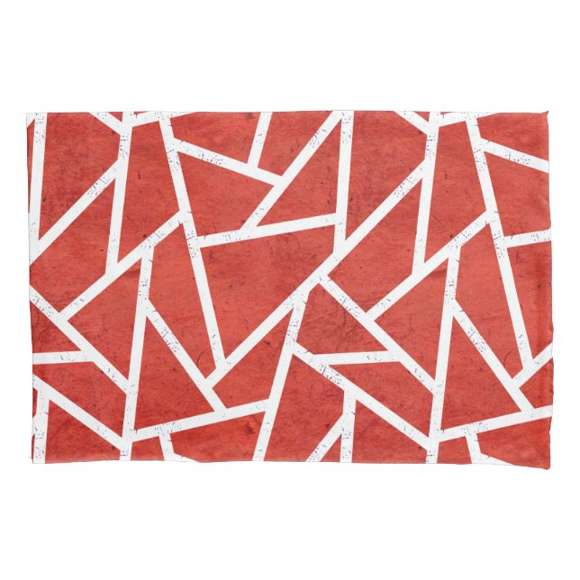 Red and white mosaic pattern pillow case (Front)