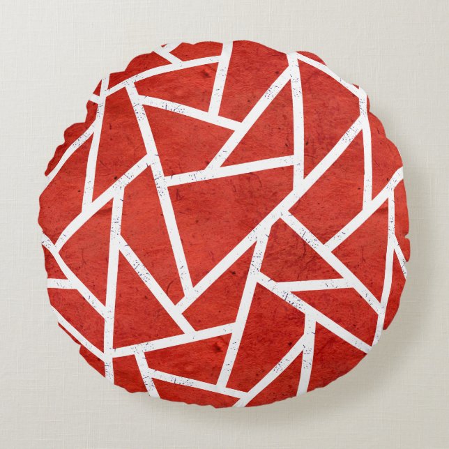 Red and white mosaic pattern round pillow (Front)