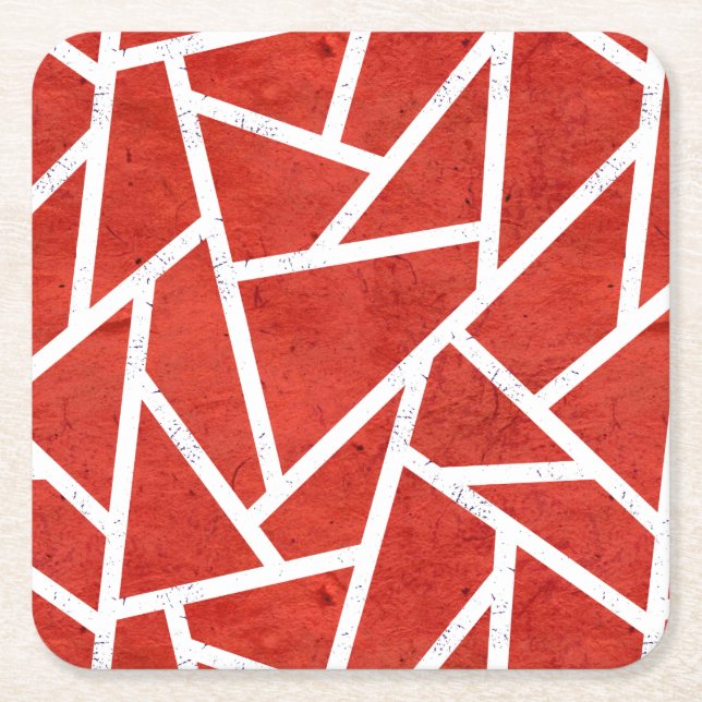 Red and white mosaic pattern square paper coaster (Front)