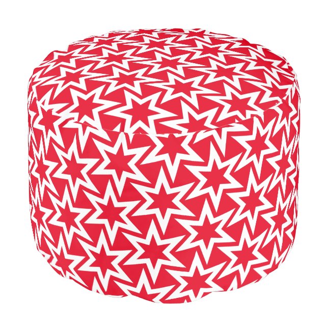 Red And White Motif | Geometric Star Pattern Pouf (Angled Front)