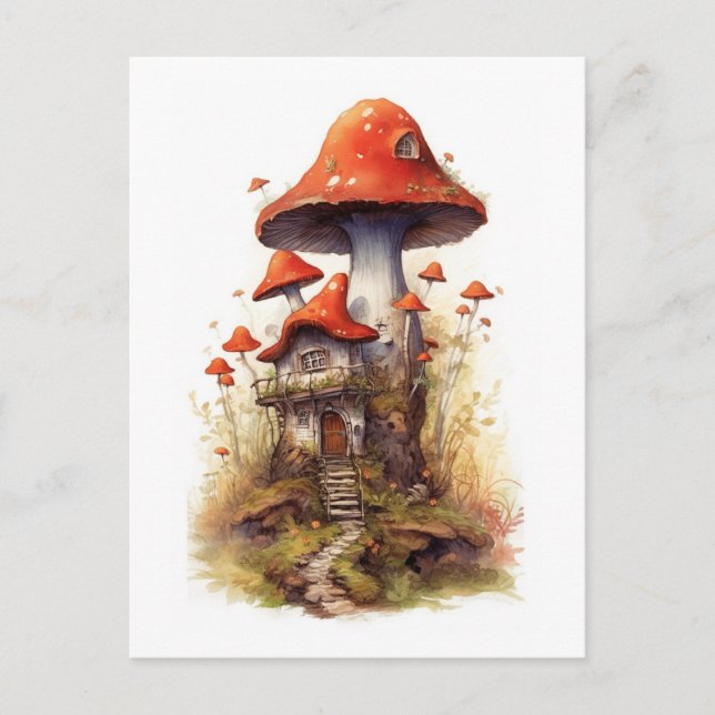 Red and white mushroom house postcard (Front)