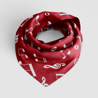 Red and White Music Notes Pattern Bandana