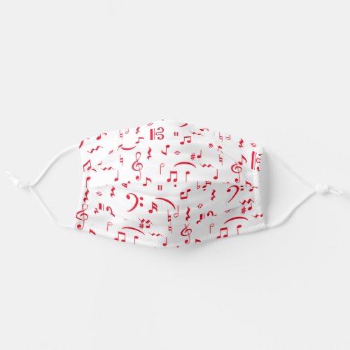 Red and White Music Notes Pattern Cloth Face Mask