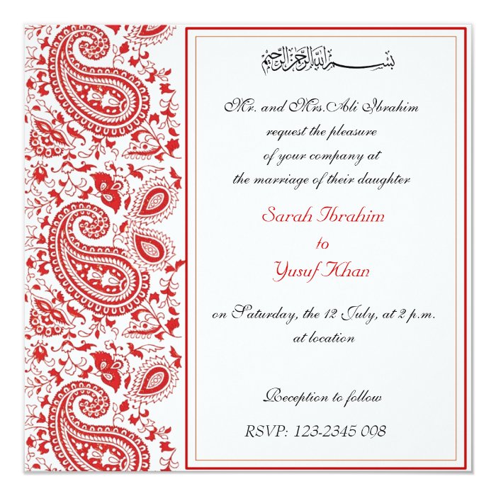 Red and white Muslim wedding Card Zazzle