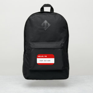 Red and White Name Tag Graphic Custom Text Port Authority® Backpack