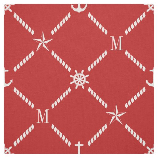 Red and White Nautical Monogram Fabric