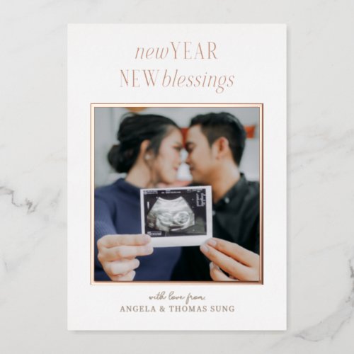 Red and White New Year New Blessings Pregnancy Foil Holiday Card