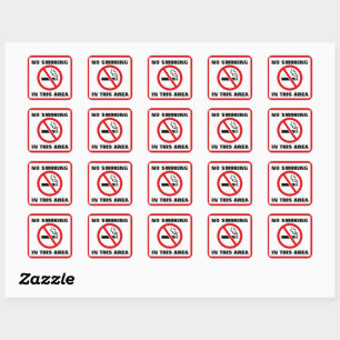 Red and White No Smoking Square Sticker