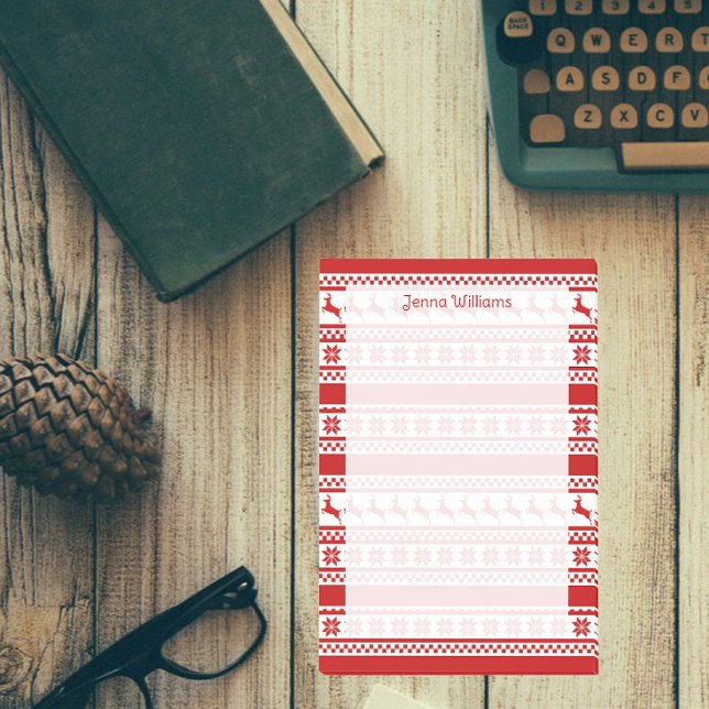 Red and White Nordic Reindeer Print Personalized Post-it Notes (Creator Uploaded)