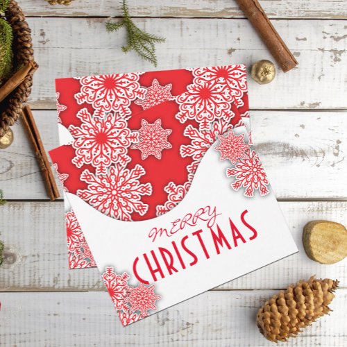 Red and White Nordic Snowflakes Merry Christmas  