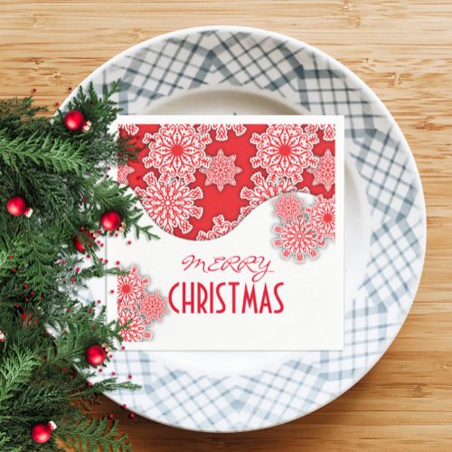 Red and White Nordic Snowflakes Merry Christmas  Napkins