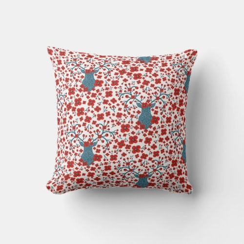 Red and White Nordic Style Reindeer Cushion