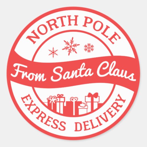 Red and white North Pole delivery gift sticker