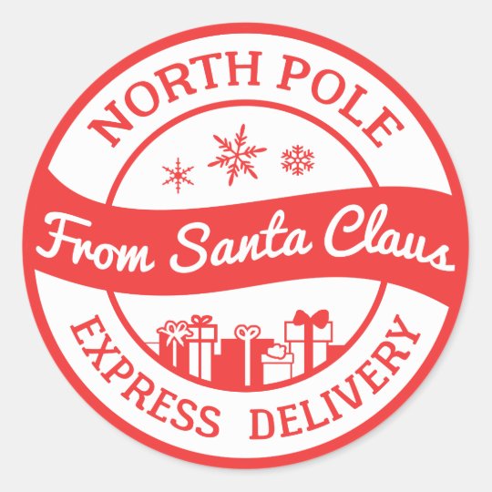 Red and white North Pole delivery gift sticker | Zazzle.com