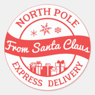 Red and white North Pole delivery gift sticker