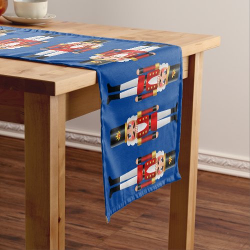 Red and White Nutcrackers Blue Background Medium Table Runner