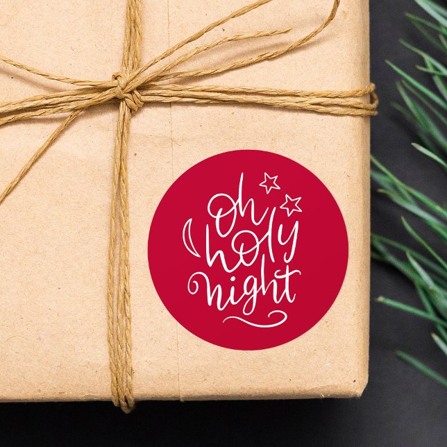 Red and White Oh Holy Night Religious Christmas Classic Round Sticker (Creator Uploaded)
