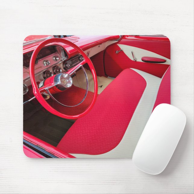 Red and White Old Car Interior Mouse Pad (With Mouse)