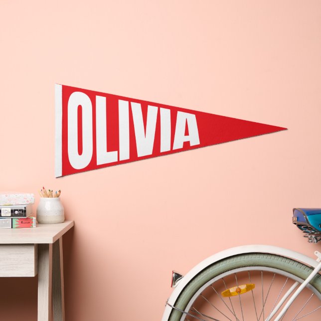 Red and White Olivia Pennant Flag (Front)